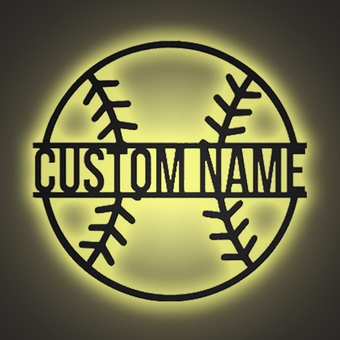 Personalized Baseball Ball Sign with LED Lights Custom Name Baseball Night Light for Boys Baseball Sign Sport Gifts for Birthday (Style 3)