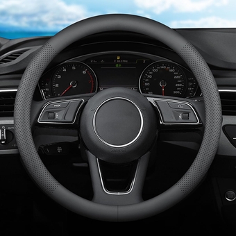 Car Steering Wheel Cover for Mercedes Benz GLC GLC300 C C300 E E350 A B 250 300 GLA GLA250 GLB GLB250 GLE 350 450 GLK GLS CLA GL CLS S SLC Sprinter Class AMG EQB EQE Accessories, Black Leather