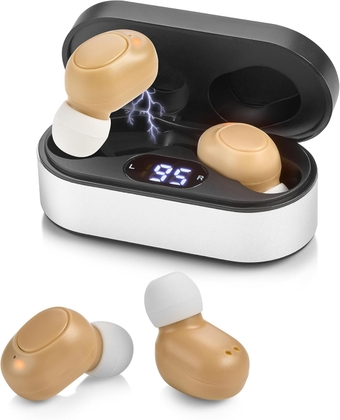 Rechargeable Hearing Aids for Seniors and Adults - Digital in-Ear OTC Personal Sound Hearing Amplifiers Pair w/Charging Digital Display Case, Noise Cancelling, One Button 6-Level Volume Control