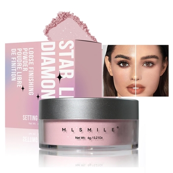 Pink Translucent Setting Powder, Shimmer Finishing Powder Oil Control for Long Lasting Makeup, Lightweight Loose Powder Waterproof Makes Skin Downy, Blurring Powder for All Skin Tones, 02
