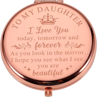 Valentines Day Gifts for Daughter Compact Mirror for Her Daughter Teen Girls Daughter-in-Law Wedding Birthday Christmas Stocking Stuffer Graduation Mother's Day Rose Gold Pocket Mirror for Female