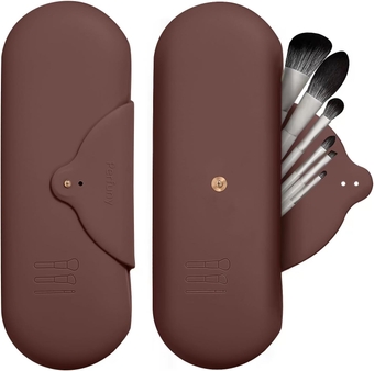 Travel Makeup Brush Holder Cosmetic Brushes Case Travel Essentials Silicone Make up Brush Travel Case Portable Makeup Pouch for Travel (Coffee 1pc)