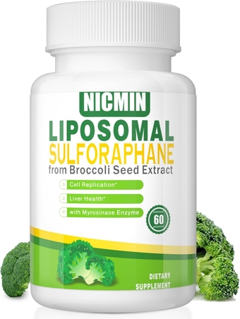 550MG Liposomal Sulforaphane from Broccoli Sprouts + Broccoli Seed, Sulforaphane Supplement Organic with 250MG Glucoraphanin & Myrosinase for Healthy Aging, Support Digestion | 60 Capsules (Pack of 1)