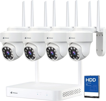 PTZ Wireless Security Camera System | 4pcs Dual Lens 2K Security Camera Wireless Outdoor with 10X Zoom, Auto Tracking, Human Detection, Spotlight | 10CH NVR with 500GB HDD for 24-7 Recording