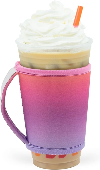 Hot And Iced Coffee Cup Reusable Sleeves Neoprene Insulator with Handle for Cold And Hot Beverage Coozies For Soda, Latte, Tea and Other Coffee Cups – Sunset Ombre Medium: 14-28 oz