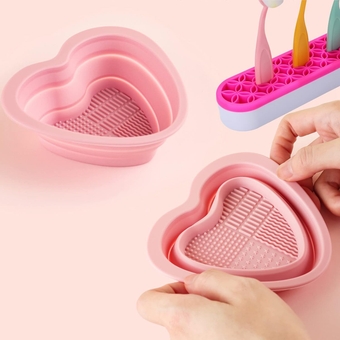 Silicone Brush Cleaning Bowl with Brush Holder,Bristle Cleaner, Brush Cleaning Mat, Foldable, Brush Washing Tool Brush Scrubber for Removing Oil & Impurities,Suitable for All Kinds Brush