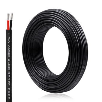 22 Gauge Electrical Wire 2 Conductor, 100FT 22 AWG Insulated Stranded Low Voltage LED Cable, 2 Pin Tinned Copper Hookup Wire, Flexible Extension Power Cable for Lamp, Landscape Lighting, LED Strip