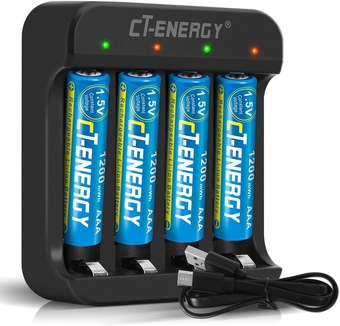 Rechargeable AAA Batteries 4 Pack with Charger Kit,Smart Lithium Battery Charger for AA and AAA Rechargeable 1.5V,1200mWh Lithium Trip A Battery for Game Remote Control