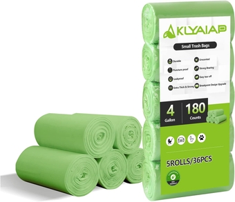 180 Counts Aklyaiap 4 Gallon Trash Bag,Tear & Leak Resistant Small Trash Bags,Unscented Bathroom Trash Bags,Biodegradable Trash Bags Small Garbage Bags for Home & Kitchen,Green