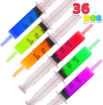 36 PCs 60ml Charge Plastic Syringes, 2 oz Reusable Container Tubes with Caps & Individually Wrapped; Easy-Grip Caps for Halloween Party Favor