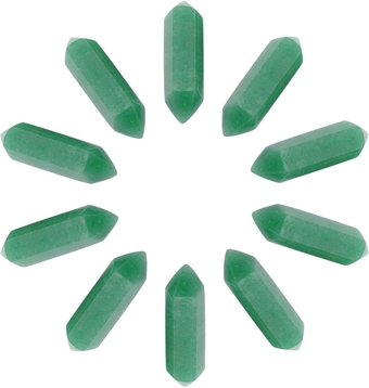 1 Box 10Pcs Green Aventurine Crystal Point Hexagonal Quartz Healing Chakra Faceted Gemstone Pointed Bullet Stones Wands Carved for Jewelry Making DIY Necklace Riki Balancing Meditation