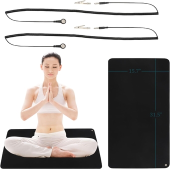 Grounding Mat Kit, Universal Grounding Mats, Grounding Pad with 2 Pcs 16 Feet Grounding Cords, Computer Mat, Earth and Moon Grounding Mat for Bed, Sleep, Energy, Relieve Stress (31.5x15.7 Inch)
