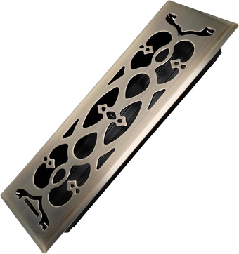 4x14 Inches Heavy Duty Walkable Floor Register Easy Adjust Air Supply Lever Floor Vents - Victorian Design - Vent Cover for Home Floor - Antique Brass