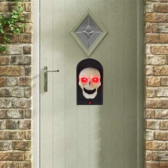 Halloween Decorations Doorbell, Skull Door Bell Doorbell with Spooky Sounds & LED Eye Light, Haunted Doorbell House Halloween Party Prop Decoration (A)