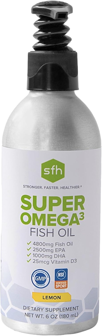 Super Omega 3 Lemon Fish Oil + Vitamin D Highly Concentrated 3900mg Omega 3 + 1000IUs Vitamin D3 | Sustainably Sourced Alaskan Pollock | Liquid Flavored Fish Oil for Heart Joint Brain Health