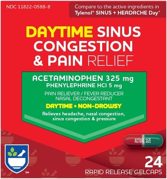 Non-Drowsy Daytime Sinus Congestion & Pain Relief, Rapid Release Gelcaps - 24 Count | Nasal Decongestant | Cold Medicine for Adults | Allergy Medication | Allergy Relief | Sinus Relief