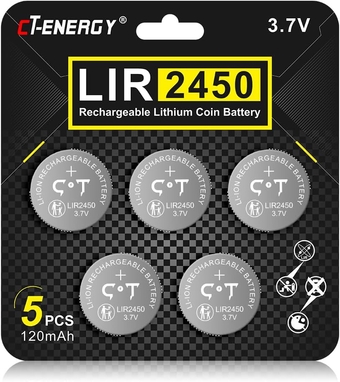 Rechargeable CR2450 Batteries 5 Pack Lir2450 Button Coin Battery 3.7V High Capacity