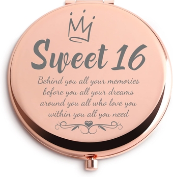 Sweet 16 Gifts for Girls Rose Gold Compact Mirror Happy 16th Birthday Inspirational Gifts for Niece Granddaughter Daughter Teen Girl for Graduation Gift Thanksgiving Gift Unique Gift