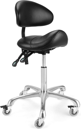 Ergonomic Saddle Stool with Wheels Rolling Chair Professional Saddle Chair Heavy Duty Adjustable Swivel Hydraulic Stool for Massage Salon Drafting Clinic Tattoo Office (with backrest, Black)