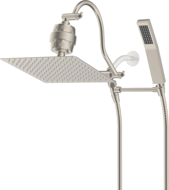 All Metal Shower Head with Shower Filter, 10'' High Pressure Rain Shower Head, Showerhead Combo/Handheld Shower Wand, 12'' Adjustable Curved Shower Extension Arm, 71'' Hose, Brushed Nickel