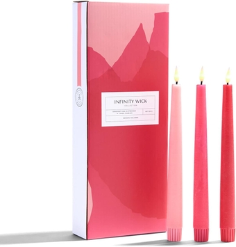 Pink Flameless Taper Candles: 3 Pk, 9 Inch, Flickering Candlesticks, Battery Operated, for Wedding Decor, Valentine, Mantel & Farmhouse Décor