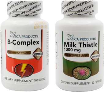 Milk Thistle, Herbal Liver Support Supplement (50 Capsules) + B-Complex, Vitamin Supplement (100 Tablets)