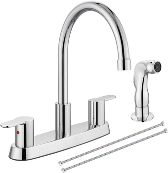 Kitchen Faucet,8 Inch Centerset Kitchen Faucet with Side Sprayer Dual Handle Kitchen Sink Faucets High Arc 360 Degree Rotating Spout with Supply Lines,Polished Chrome