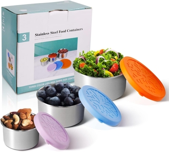Stainless Steel Food Containers with Lids, Set of 3 Small Condiment Containers, Lunch Box for Kids Reusable Snack Containers, Nesting Metal Food Storage for Sauces/Nuts/Fruits