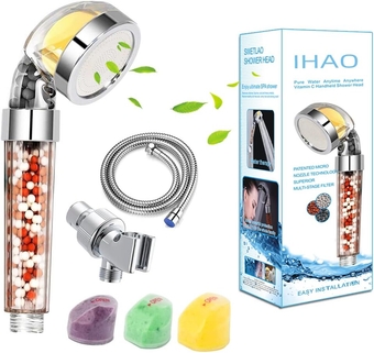 Vitamin C Filter High Pressure Handheld Shower Head with Bracket and Metal Hose Purifying Hard Water Softener Chlorine Flouride Filter Aroma Showerhead Fresh Dry Skin & Hair Loss