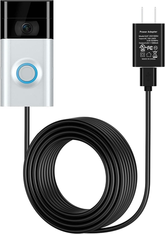Power Supply Adapter for Video Doorbell (2020 Release), Continuously Charge Doorbell Camera Cable Without Need to Change Battery (NOT Include Doorbell), 16ft/5m Black