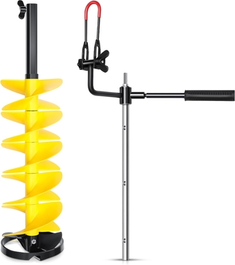 Ice Drill Auger, 8'' Diameter Nylon Ice Auger with Centering Point Blade, 29" Length Ice Auger Bit with 20" Extension Rod for Ice Fishing Burrowing