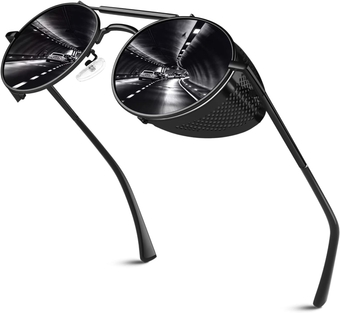 Retro Round Polarized Steampunk Sunglasses Men Women Side Shield Goggles Gothic S92-ADVANCED POLARIZED