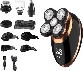 Head Shavers for Bald Men, 5 in 1 Multi-Cutting IPX7 Electric Razor Cut Beard Trimmer LCD Display Nose Ear Grooming Multi-use Bald Shaver