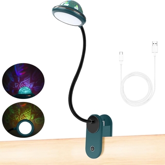 LED Folding Book Light for Reading In Bed, 2W Dimmable Reading Lamps for Kids, with mini Projector Lamp Night Light USB Rechargeable, 6000K Cool White Touch Control for Bedroom Living Room (Green)JBZ