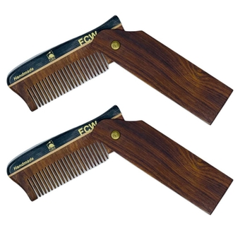Wooden Hair Comb for Men Pocket Folding Comb for Beard Wide Tooth Pack of 2