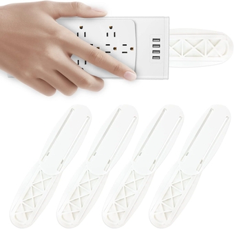 Power Strip Holder, 5 Pack Self Adhesive Power Strip Holder, Wall Mount Punch Free Cable Management System,Surge Protector Punch Free Cable Management System, Power Bar Mount White