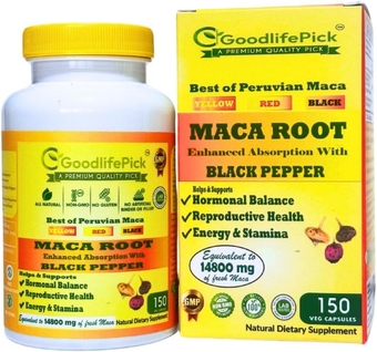 Peruvian Maca Root Capsules with Black Pepper 150 ct. Premium Yellow Maca, Red Maca & Black Red Maca. Maca Extract eqv to 14800 mg. All Natural, Non-GMO, Vegan, No Stearate, No Rice Powder