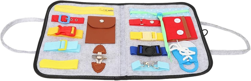 Portable Sensory Board for Seniors with Zip, Button & Basic Skills to Improve Memory, Dementia, Autism - Hand Eye Coordination & Letter Learning, Perfect for Home and Travel Use