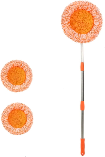 360°Rotatable Adjustable Cleaning Mop,Spin mop Handle Extendable Wall Cleaning Mop with 2 Replacement Microfiber Chenille Dust Mop Wall Head (37.4 inch Extendable)