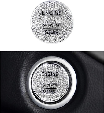 1797 Compatible Ignition Button Cap for Mercedes Benz Accessories Bling Parts W205 W212 C E CLA CLS GLA GLC GLE GLS Class Start Stop Push Covers Decal Interior Decoration AMG Women Men Crystal Silver