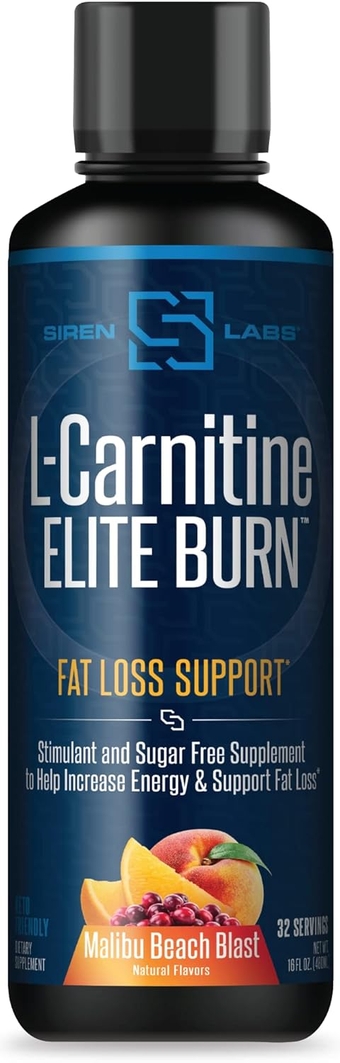 Siren Labs L-Carnitine Elite Burn Liquid Keto Fat Burner and Metabolism Activator - Fat Loss Support Keto Friendly Weight Loss Increase Energy-Stimulant Free - Malibu Beach Blast 3000mg (32 Servings)