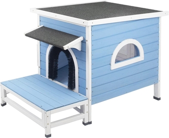 Large Cat House Outdoor Feral Cat Condo Indoor Wooden Kitty Kitten Shelter Weatherproof with Cat Brush, Flower Box, Escape Door