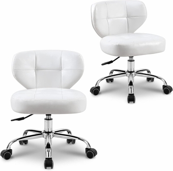 Pedicure Stools for Nail Tech Set of 2, Hydraulic Salon Spa Stool Back Support Short Height Adjustable Swivel Chair, Perfect for Massage/Tattoo/Esthetician/Shop/Medical, White