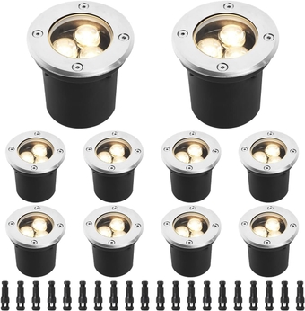 Low Voltage Landscape Lights LED Well Lights,3W Landscape Lighting with Connectors IP67 Waterproof Outdoor In-Ground Lights Warm White for Garden Tree,Driveway,Deck(12V-24V 10Pack)