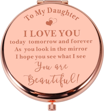 Daughter Gift from Mom Dad Rose Gold Compact Makeup Mirror Stocking Stuffers for Teen Girls Daughter in Law Gifts for Daughter Birthday Valentines Day Graduation Teen Girls Gift Ideas