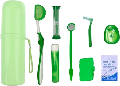 Portable Case Orthodontic Care Kit Orthodontic Toothbrush Kit for Braces for Orthodontic Patient Travel Oral Care Kit Dental Travel Kit Interdental Brush Dental Wax Dental Floss (8 Pcs/Pack)-Green