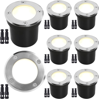 LED Low Voltage Landscape Lights 10W LED Well Lights, Outdoor in-Ground Lights 12V/24V Landscape Lighting with Wire Connectors,IP67 Waterproof for Garden Up Lights,Yard(8PACK 2700k)