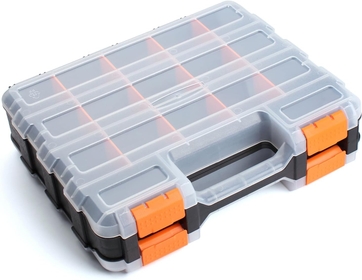 Plastic Tool Box, Double Side Tool Organizer Small Parts Tool Box Hardware Organizer with Removable Plastic Dividers for Bead/Screws/Nuts/Nails/Bolts/Bins/Crafts