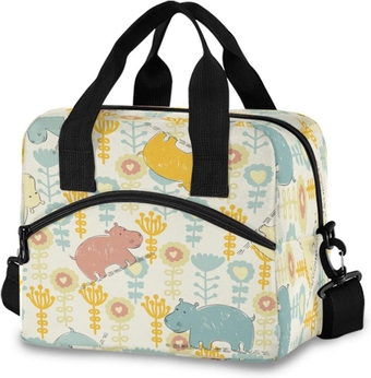Insulated Lunch Bag for Women Men Cute Hippo Leakproof Lunch Box Reusable Cooler Tote Bag with Adjustable Shoulder Strap for Work Outdoor Picnic