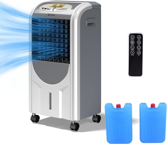Evaporative Cooler and Heater, 5-in-1 Portable Air Cooler with Remote Control, 8-Hour Timer, 2 Ice Boxes, Quiet Operation, Bladeless Air Cooler for Indoor Use Home Office Dorms Grey
